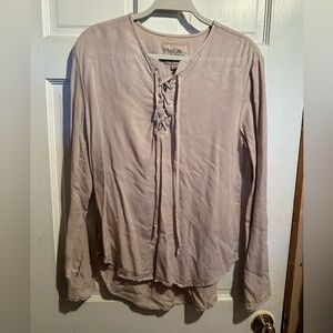 Thread & Supply Lace-Up V-Neck Blouse in Dusty Mauve